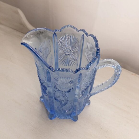 Vintage Medium LE Smith Blue Glass Thistle Pitcher - Picture 4 of 6